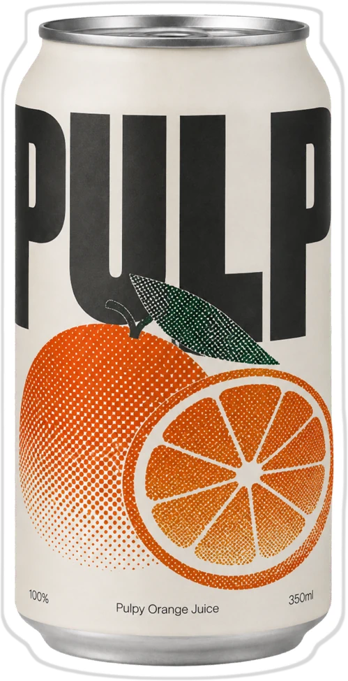 Dieselbe PULP-Dose, sauber als Sticker mit weißem Rand ausgeschnitten